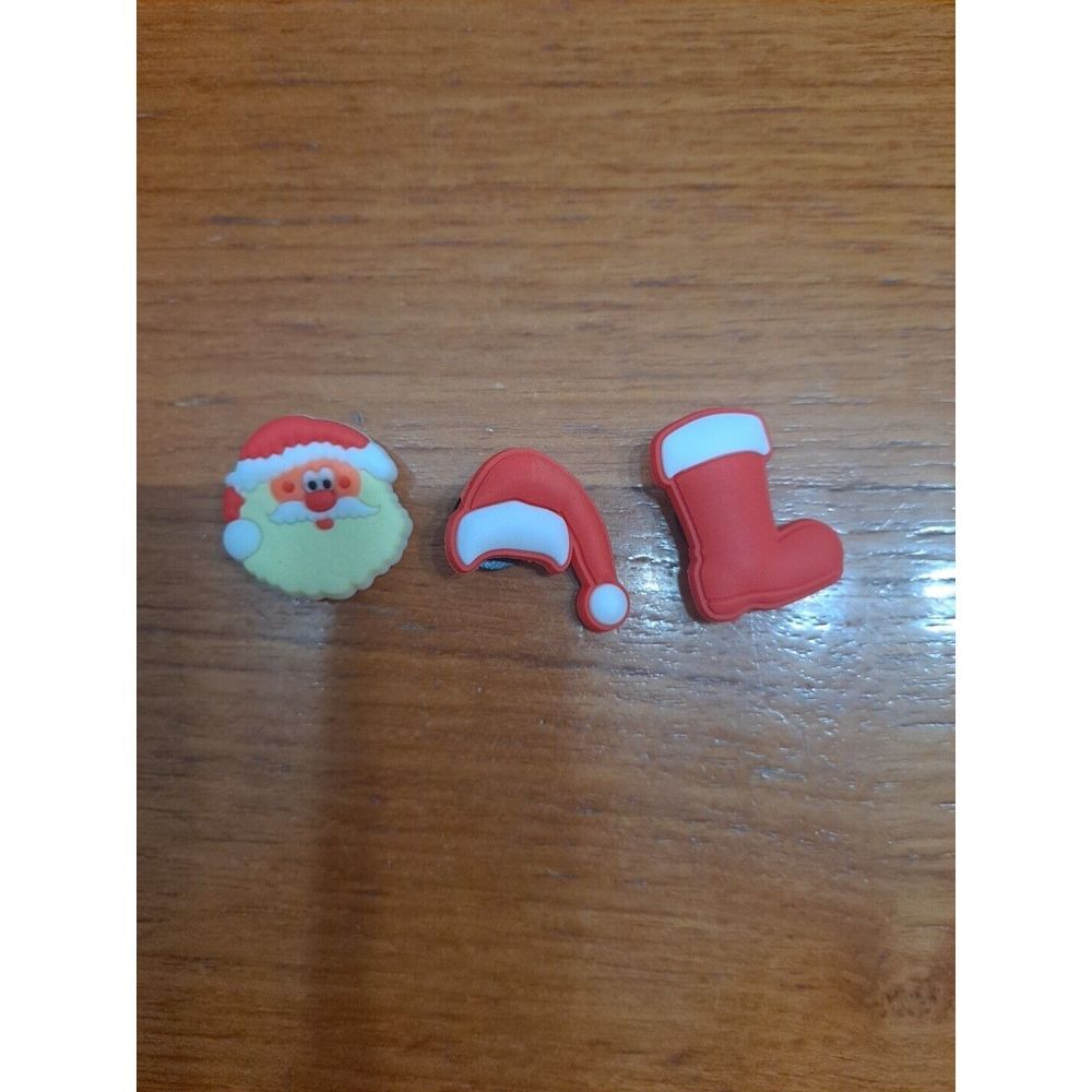 Lot Of 3 Christmas Holiday Themed Croc Charm Jibz Santa Face Hat Boot
